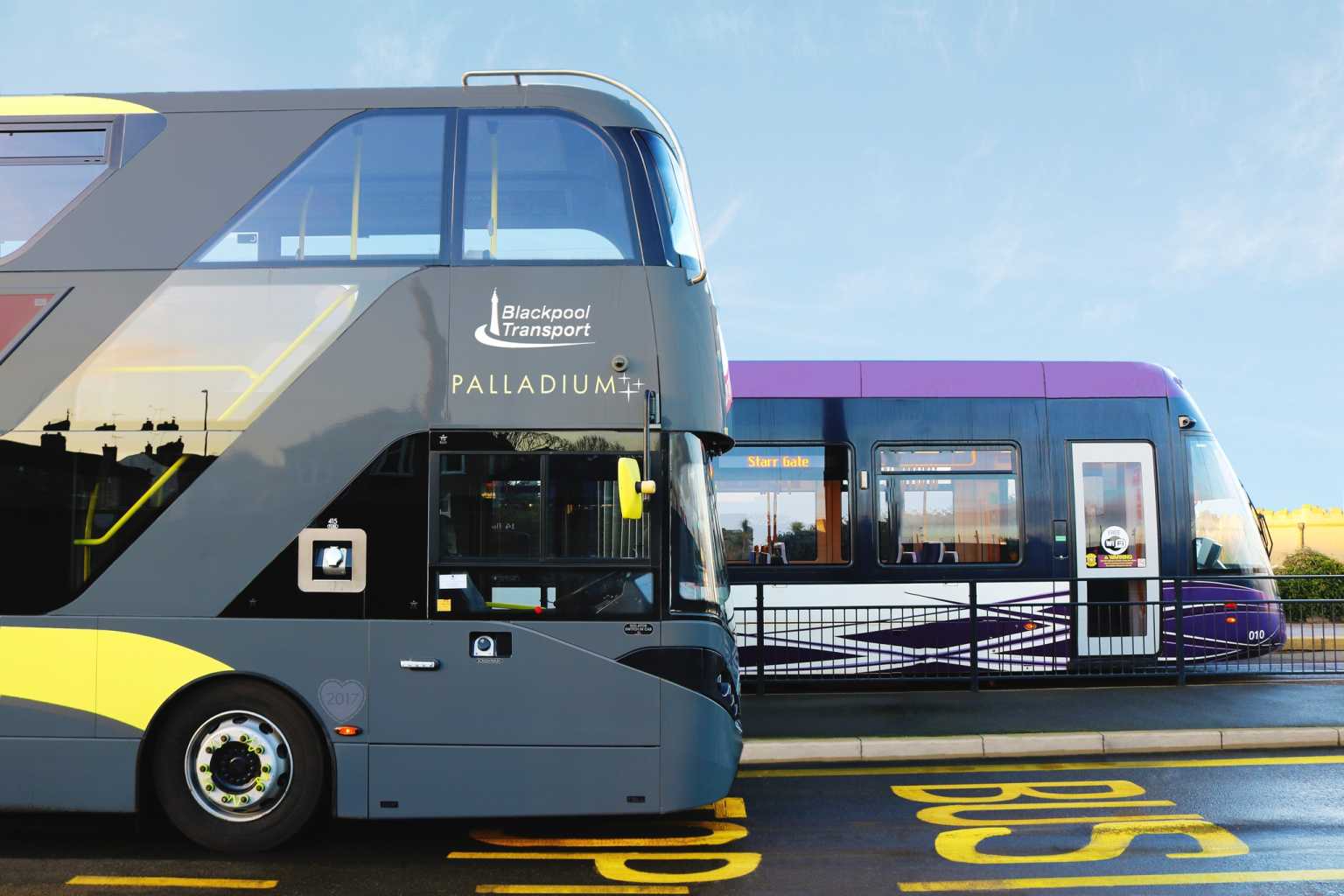 image of a bus and tram